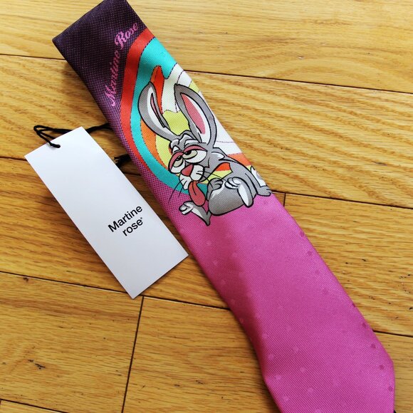 BNWT SS25 MARTINE ROSE RABBIT PURE SILK TIE - Picture 2 of 8